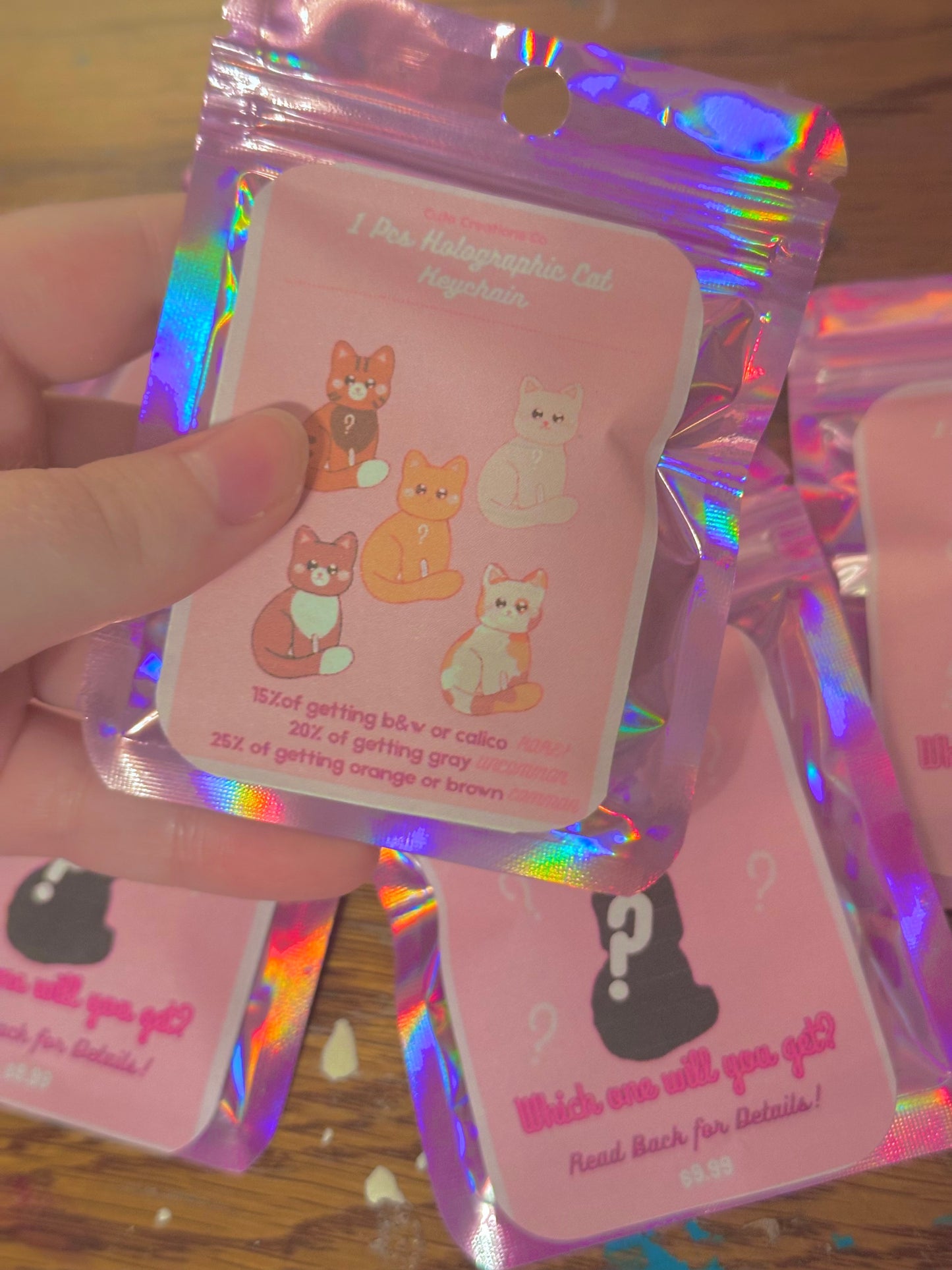 mystery/random holographic double sided kitty keychain | 5 different variants | keychain blind bag