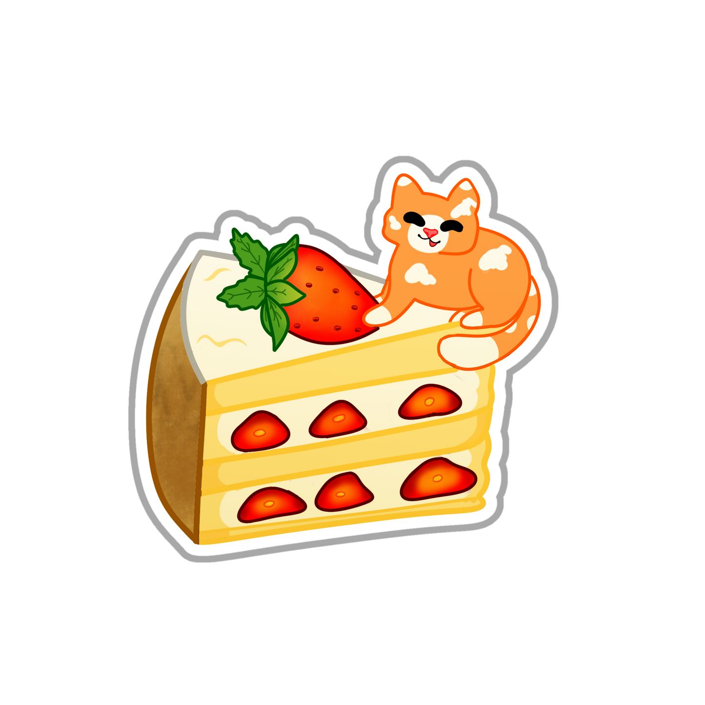 Cute & kawaii strawberry shortcake kitty holographic sticker | handmade!