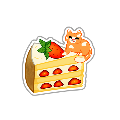 Cute & kawaii strawberry shortcake kitty holographic sticker | handmade!