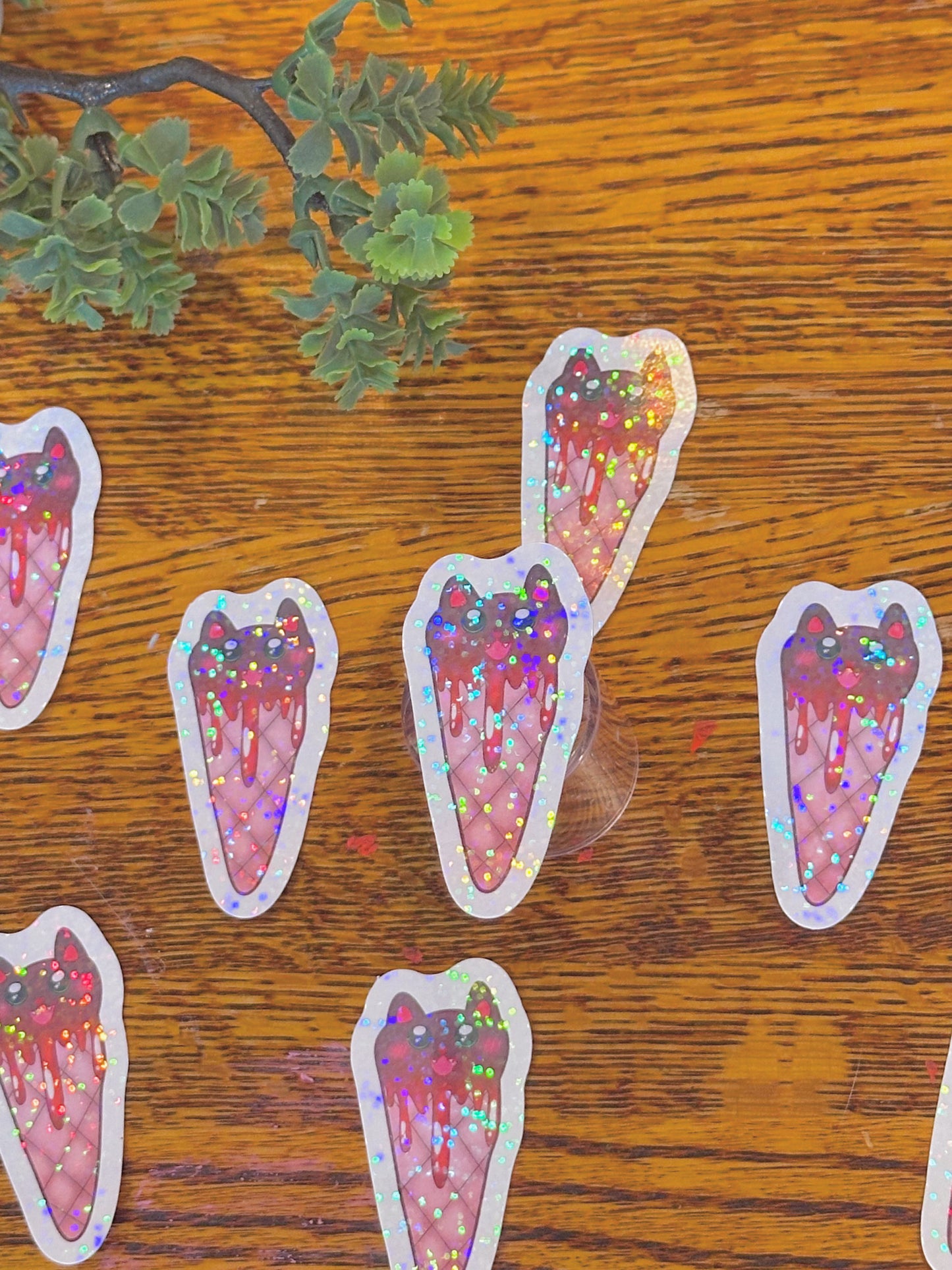 Cute Yummy Melting Holographic Ice Cream Cat Sticker