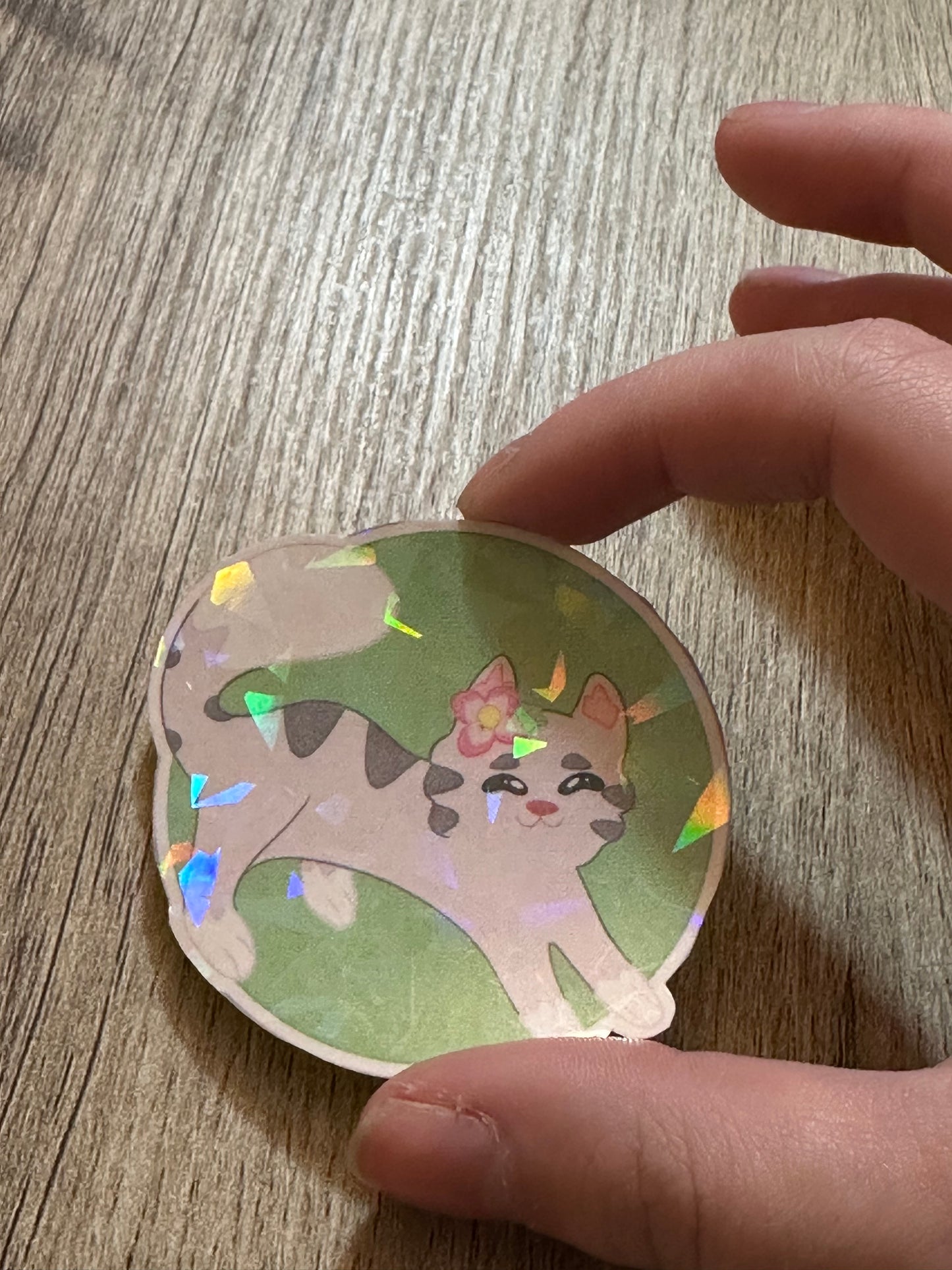 Cute Holographic Stretching Cat Waterproof Sticker