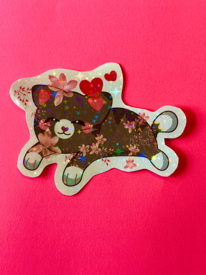 Happy Dreaming Flowered Kitty Sticker
