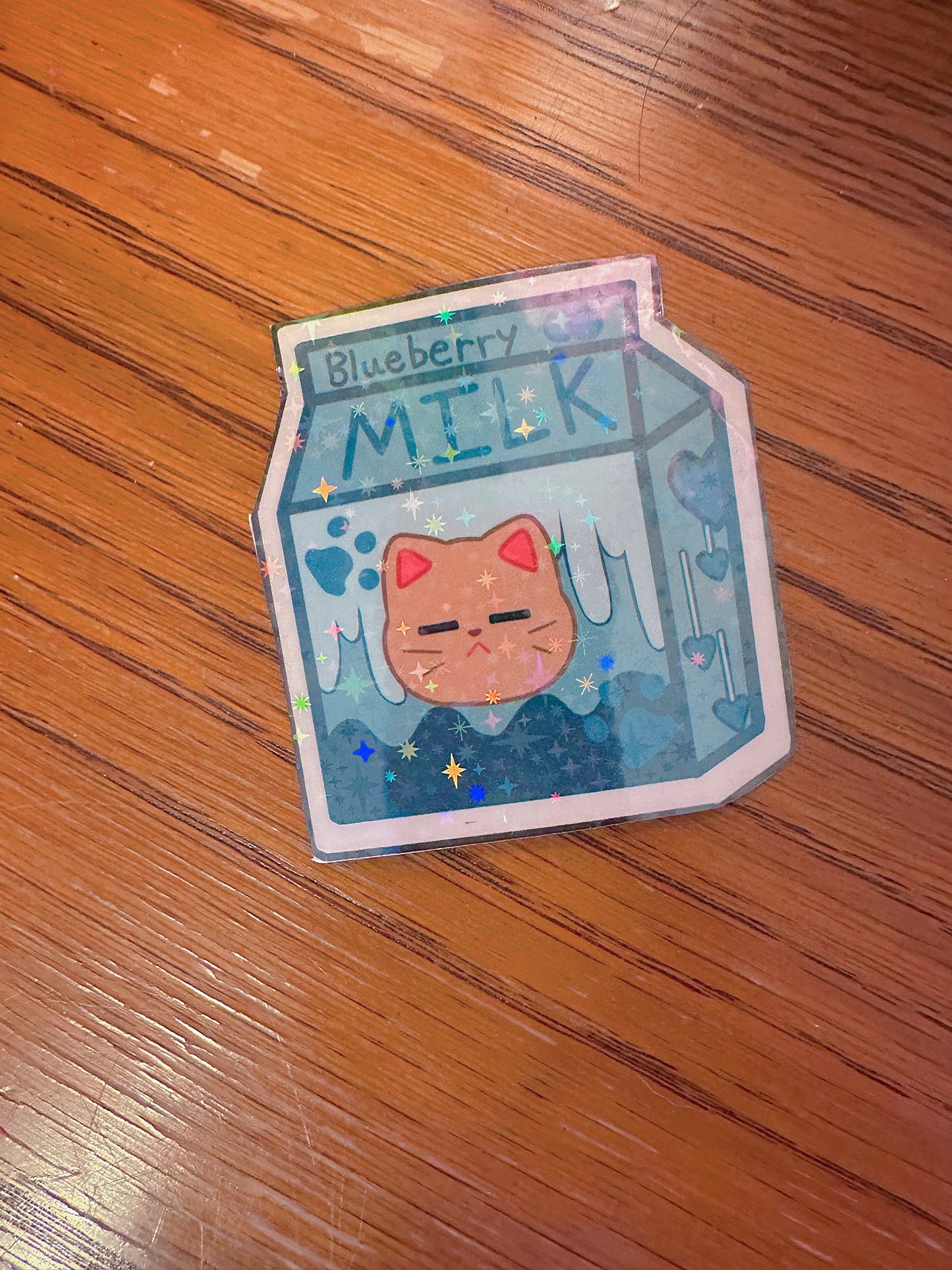 Cute and Aesthetic Holographic Strawberry + Blueberry Flavored Holographic Milk Sticker