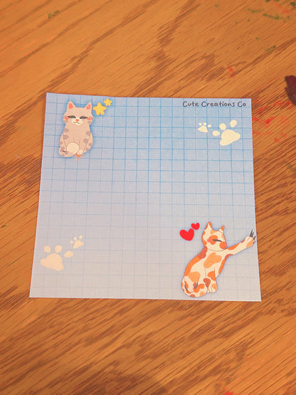 Cute Cat Memo Pad / Blue & Pink Gradient Design