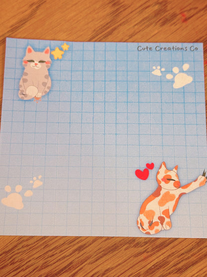 Cute Cat Memo Pad / Blue & Pink Gradient Design