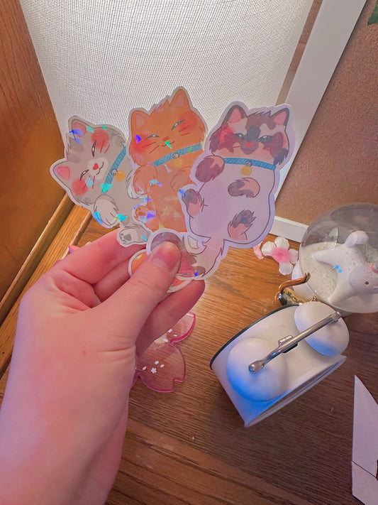 Cute Holographic Kitten Sticker Bundle (Broken Glass)