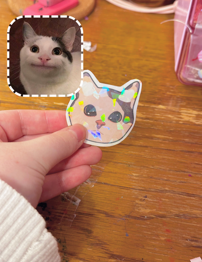 meme cat sticker set of 3 | handmade holographic meme cat stickers