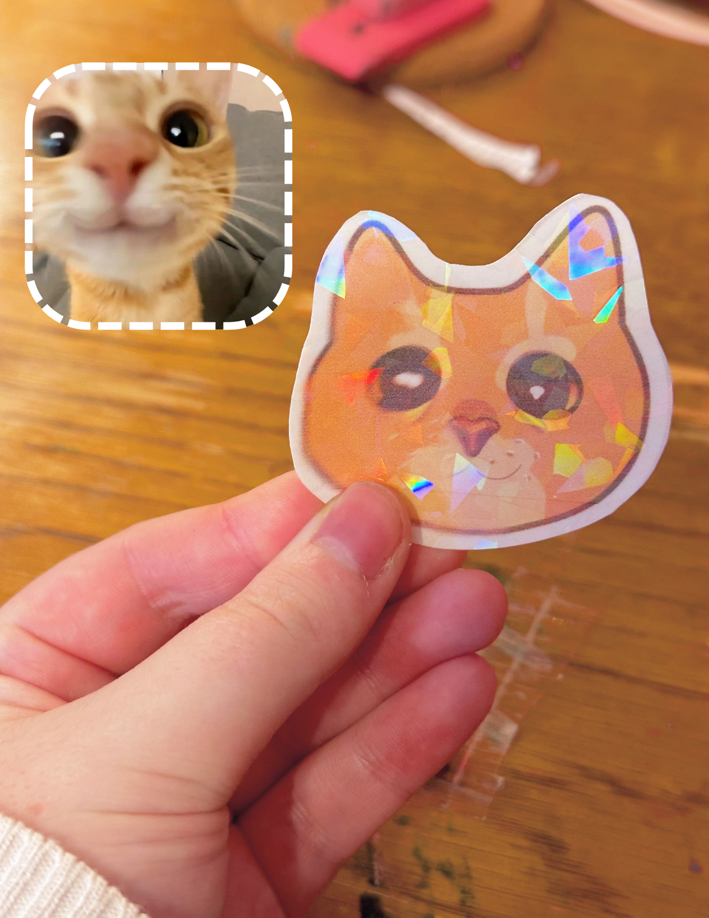 meme cat sticker set of 3 | handmade holographic meme cat stickers