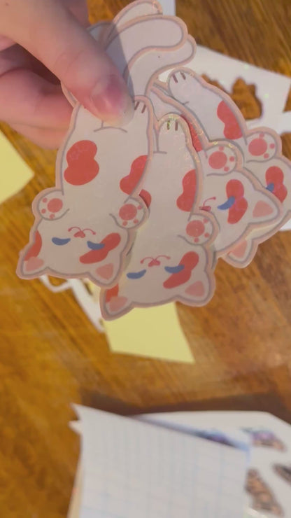 Cream & Orange Long Cat Holographic Sticker