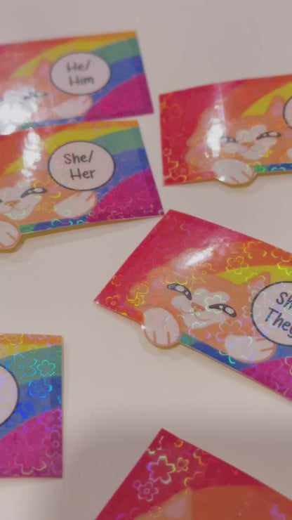 Cute Holographic Kitty Pronoun Sticker / Pride Stickers🏳️‍🌈🏳️‍⚧️