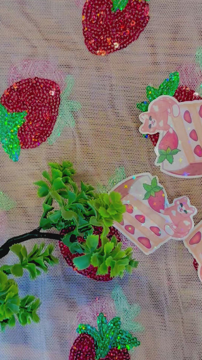 Cute & kawaii strawberry shortcake kitty holographic sticker | handmade!