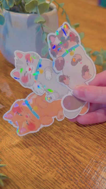 Cute Holographic Kitten Sticker Bundle (Broken Glass)