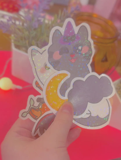 cute & kawaii Halloween themed kitty stickers | bundle of 5 handmade holographic stickers! |