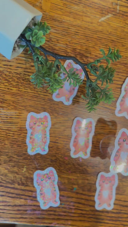 Cute & Silly Standing Orange Cat Holographic Sticker