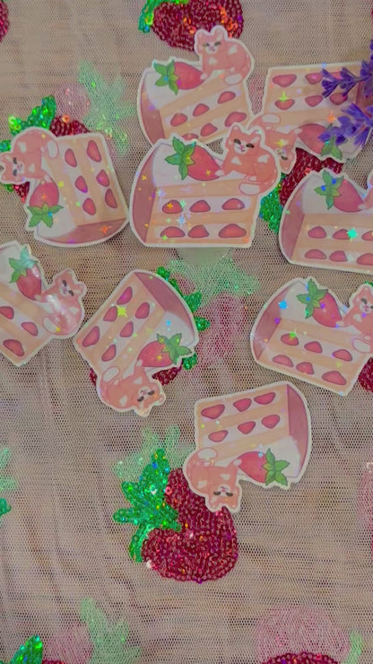 Cute & kawaii strawberry shortcake kitty holographic sticker | handmade!
